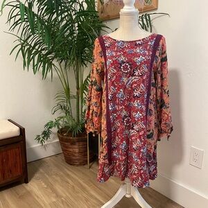 Red Long Sleeve Boho Matilda Jane Sundress for Casual Occasions